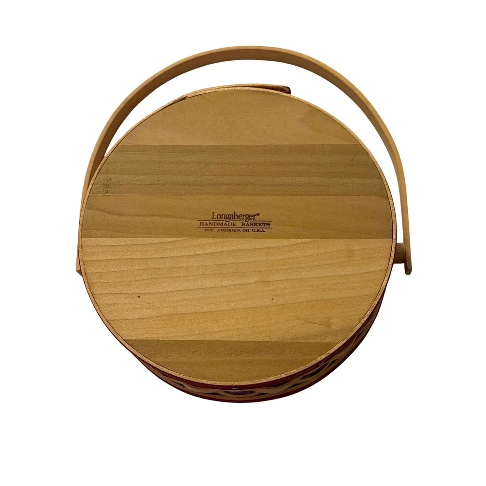 Longaberger 2006 Round Basket Red Accent Woven Wood Swinging Handle l